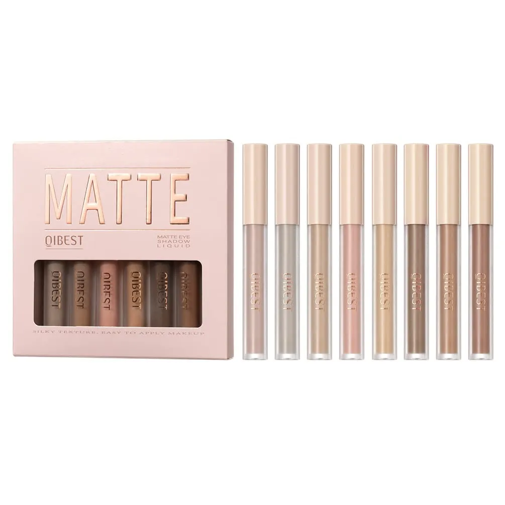 QiBest Matte Liquid Tinted Eye Shadow Liquid Smoky Eye Makeup Retouch Face Nude Three-dimensional Eye Cheek Glitter Metal Quick Dry Waterproof Long Lasting Dual Use Set Non-Greasy