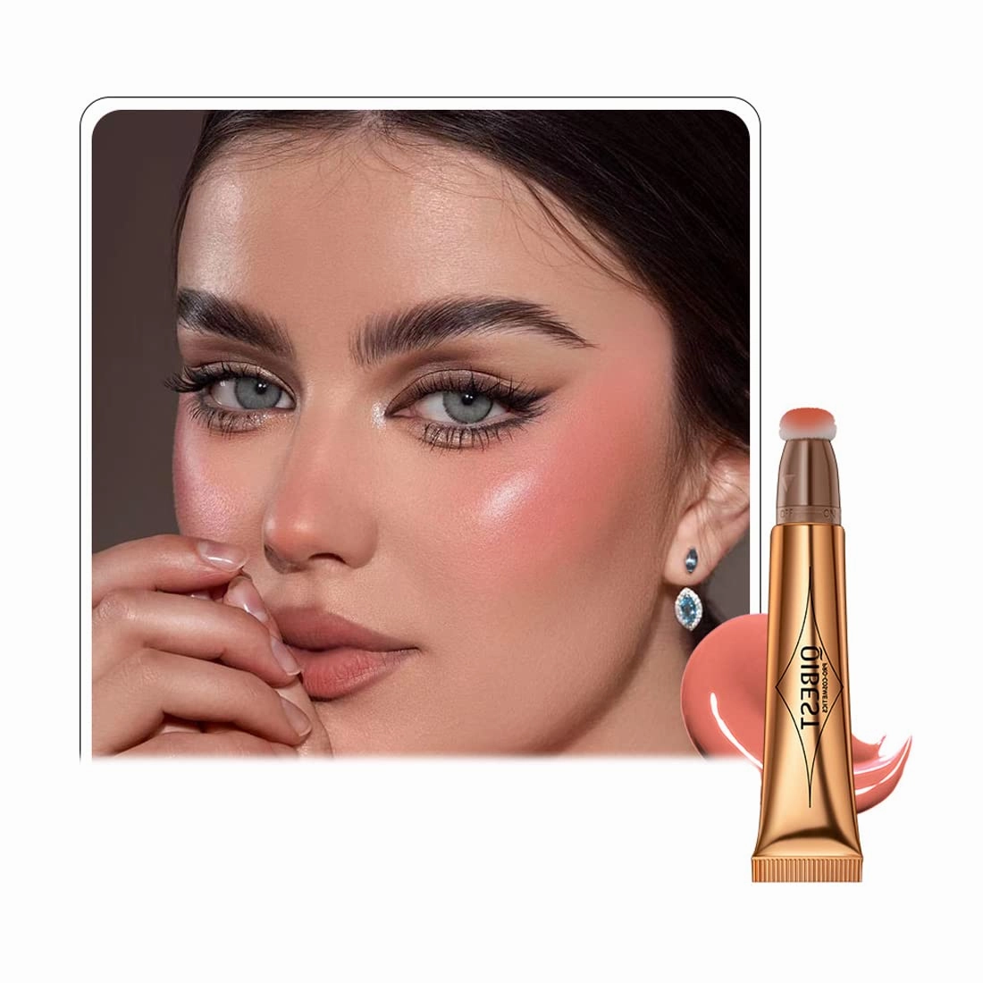 QIBEST multifunctional makeup powder blusher pen highlights naturally brightens facial contour Pearl liquid can be mixed with matte durable waterproof women's professional palette (B)