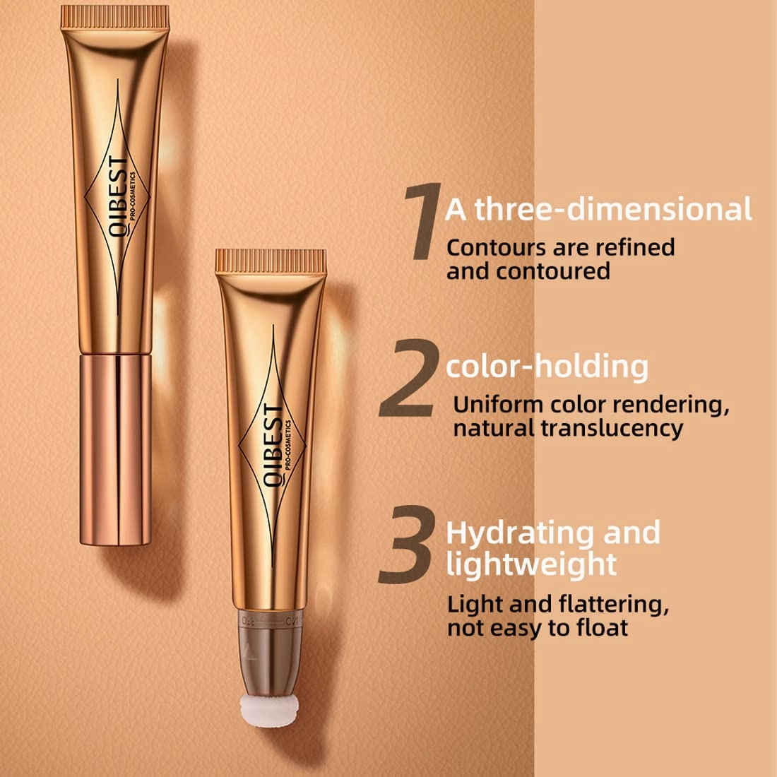 QIBEST multifunctional makeup powder blusher pen highlights naturally brightens facial contour Pearl liquid can be mixed with matte durable waterproof women's professional palette (B)