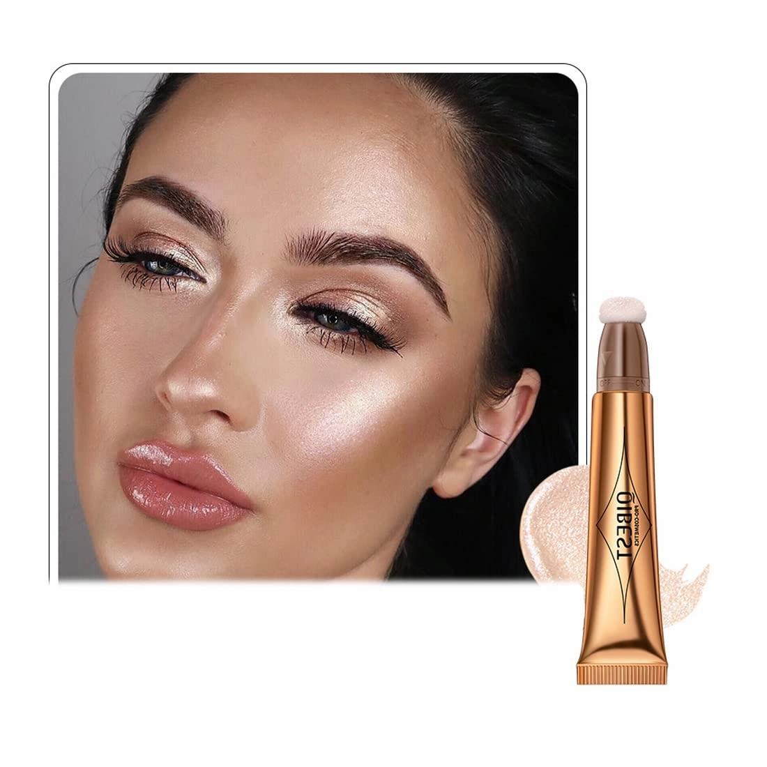 QIBEST multifunctional makeup powder blusher pen highlights naturally brightens facial contour Pearl liquid can be mixed with matte durable waterproof women's professional palette (C)