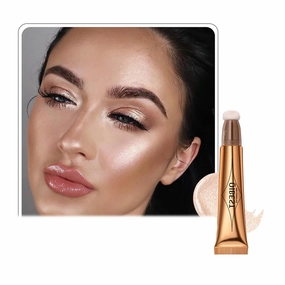 QIBEST multifunctional makeup powder blusher pen highlights naturally brightens facial contour Pearl liquid can be mixed with matte durable waterproof women's professional palette (C)