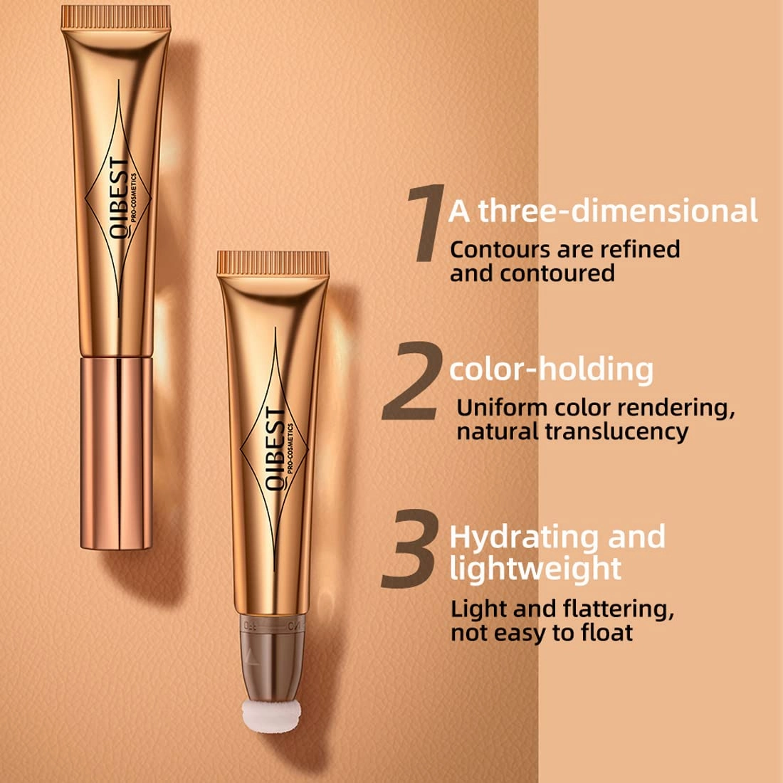QIBEST multifunctional makeup powder blusher pen highlights naturally brightens facial contour Pearl liquid can be mixed with matte durable waterproof women's professional palette (C)