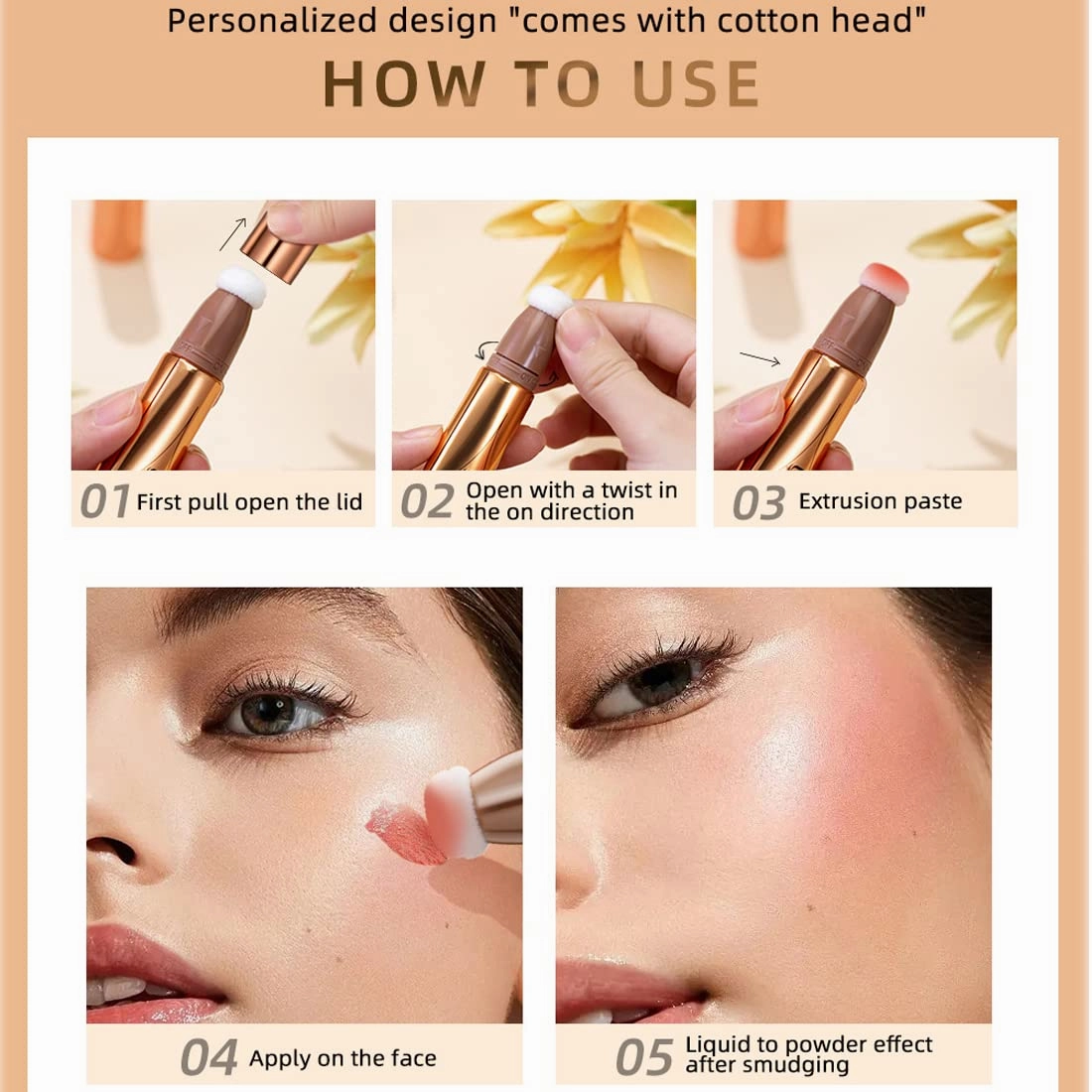 QIBEST multifunctional makeup powder blusher pen highlights naturally brightens facial contour Pearl liquid can be mixed with matte durable waterproof women's professional palette (C)