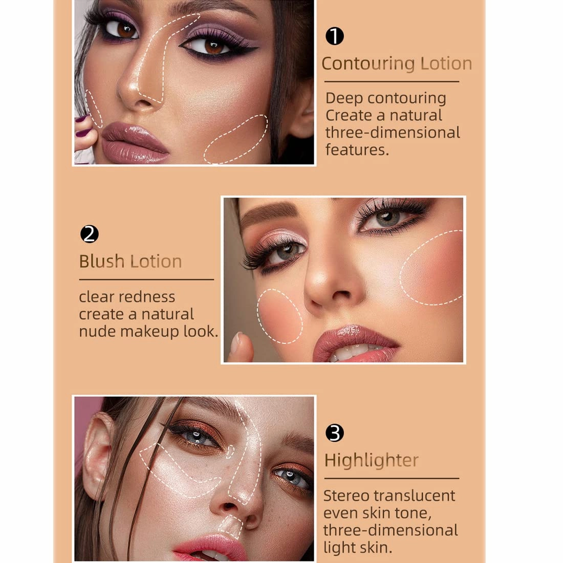 QIBEST multifunctional makeup powder blusher pen highlights naturally brightens facial contour Pearl liquid can be mixed with matte durable waterproof women's professional palette (E)