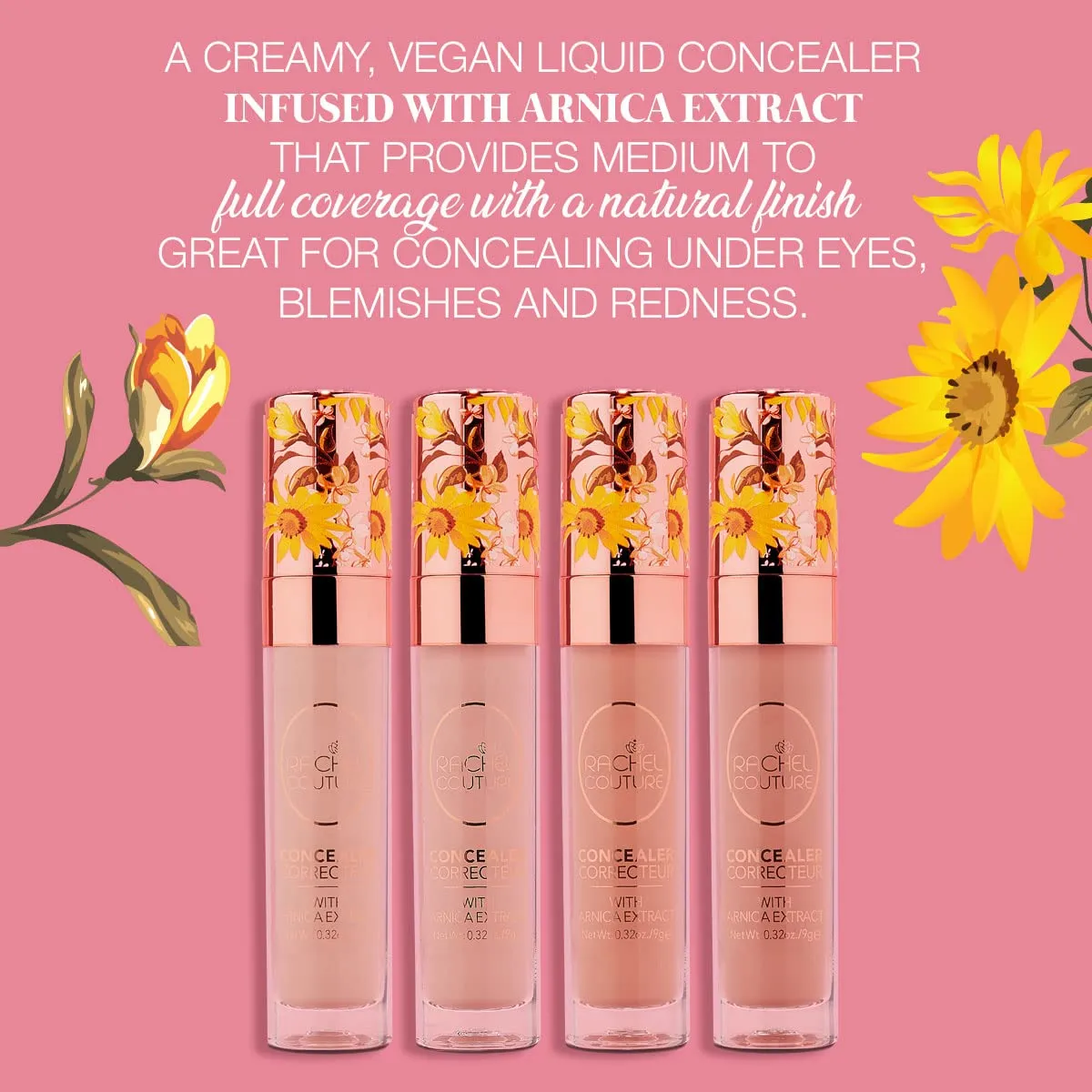 Rachel Couture Liquid Concealer | Medium to Full Coverage Fluid Concealer | Vegan & Cruelty-Free | Infused with Arnica Extract - 0.3 Fl Oz - Lemon