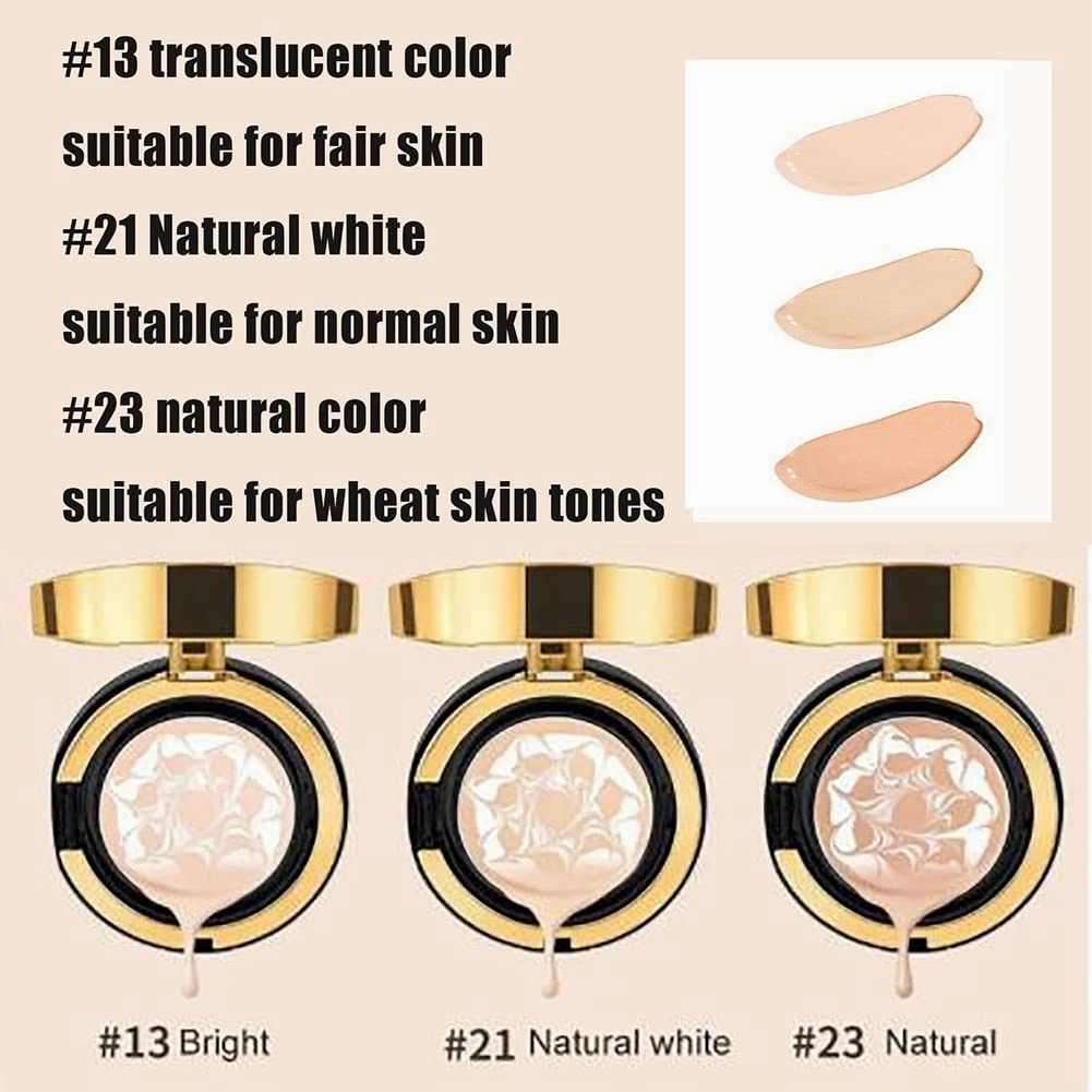 RJDJ Mzv Air Cushion Bb Cream Waterproof Foundation, Mzv Water Bead Tricolor Latte Concealer Cushion Bb Cream, Long-Lasting Moisturizing Concealer, Natural Makeup Concealer for Women (13# 21#)