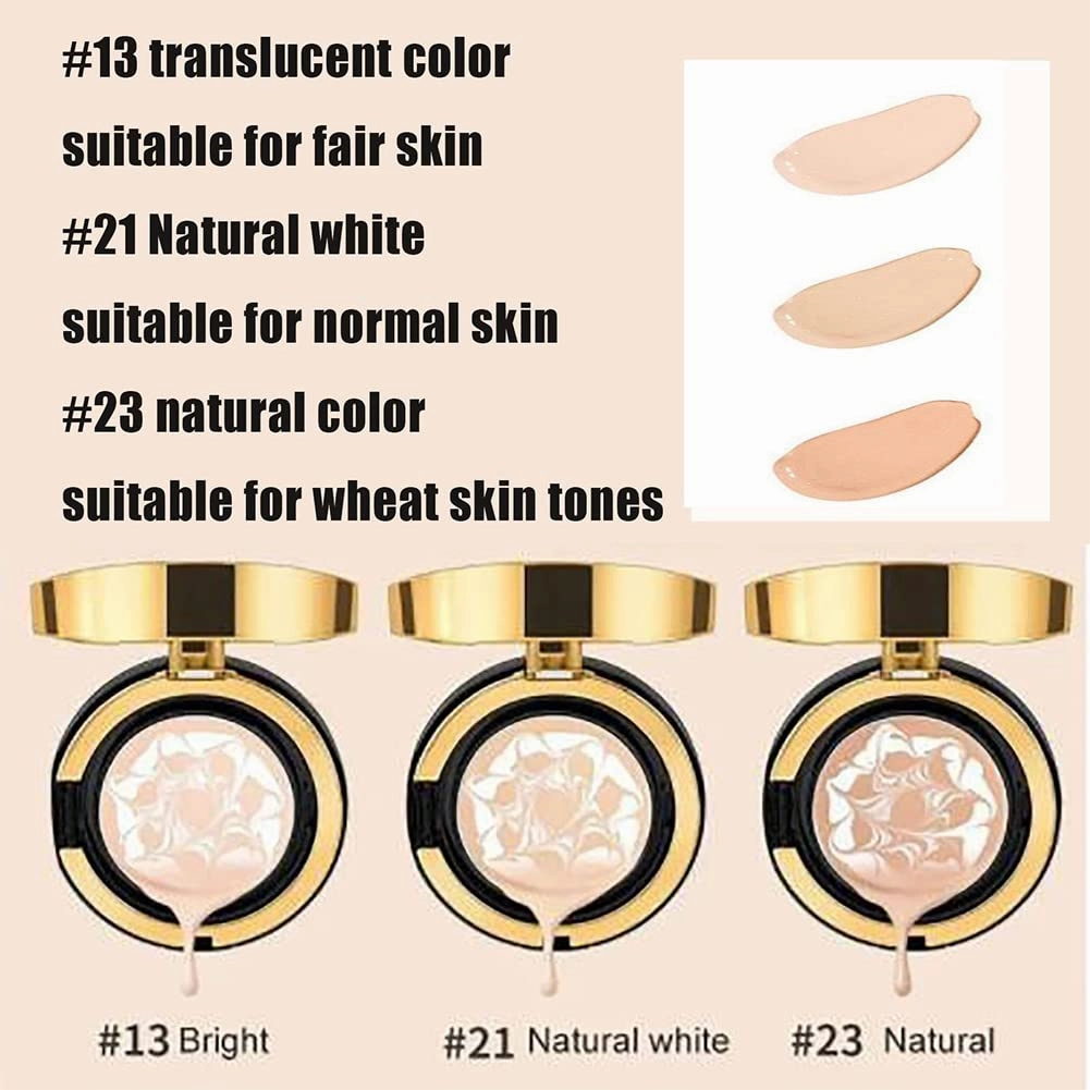 RJDJ Mzv Air Cushion Bb Cream Waterproof Foundation, Mzv Water Bead Tricolor Latte Concealer Cushion Bb Cream, Long-Lasting Moisturizing Concealer, Natural Makeup Concealer for Women (21# 23#)