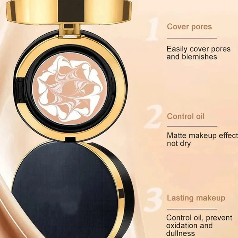 RJDJ Mzv Air Cushion Bb Cream Waterproof Foundation, Mzv Water Bead Tricolor Latte Concealer Cushion Bb Cream, Long-Lasting Moisturizing Concealer, Natural Makeup Concealer for Women (21# 23#)