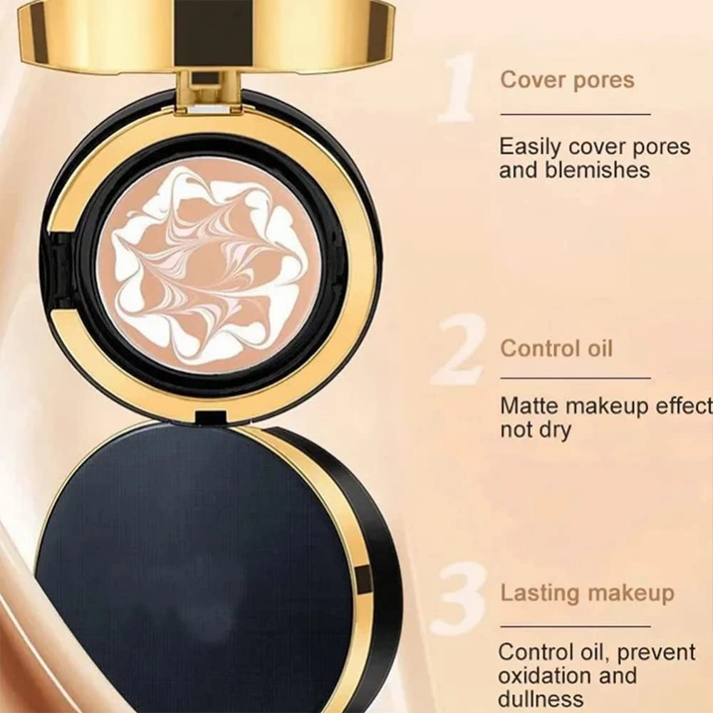RJDJ Mzv Air Cushion Bb Cream Waterproof Foundation, Mzv Water Bead Tricolor Latte Concealer Cushion Bb Cream, Long-Lasting Moisturizing Concealer, Natural Makeup Concealer for Women (2pcs-21#)