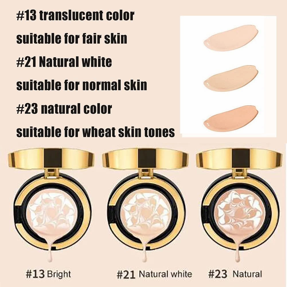RJDJ Mzv Air Cushion Bb Cream Waterproof Foundation, Mzv Water Bead Tricolor Latte Concealer Cushion Bb Cream, Long-Lasting Moisturizing Concealer, Natural Makeup Concealer for Women (2pcs-21#)