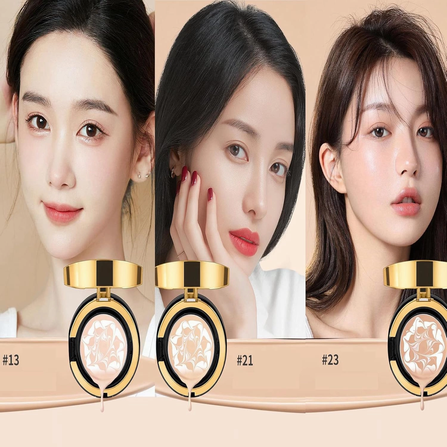 RJDJ Mzv Air Cushion Bb Cream Waterproof Foundation, Mzv Water Bead Tricolor Latte Concealer Cushion Bb Cream, Long-Lasting Moisturizing Concealer, Natural Makeup Concealer for Women (2pcs-21#)