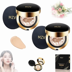 RJDJ Mzv Air Cushion Bb Cream Waterproof Foundation, Mzv Water Bead Tricolor Latte Concealer Cushion Bb Cream, Long-Lasting Moisturizing Concealer, Natural Makeup Concealer for Women (2pcs-21#)
