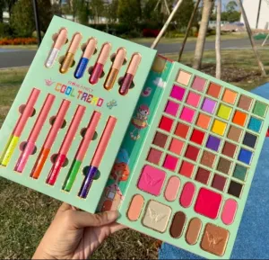 Romanky Cool Trend Makeup Palette Set, 30 Eyeshadow Colors, 12 Lip Colors, Mint Green Case