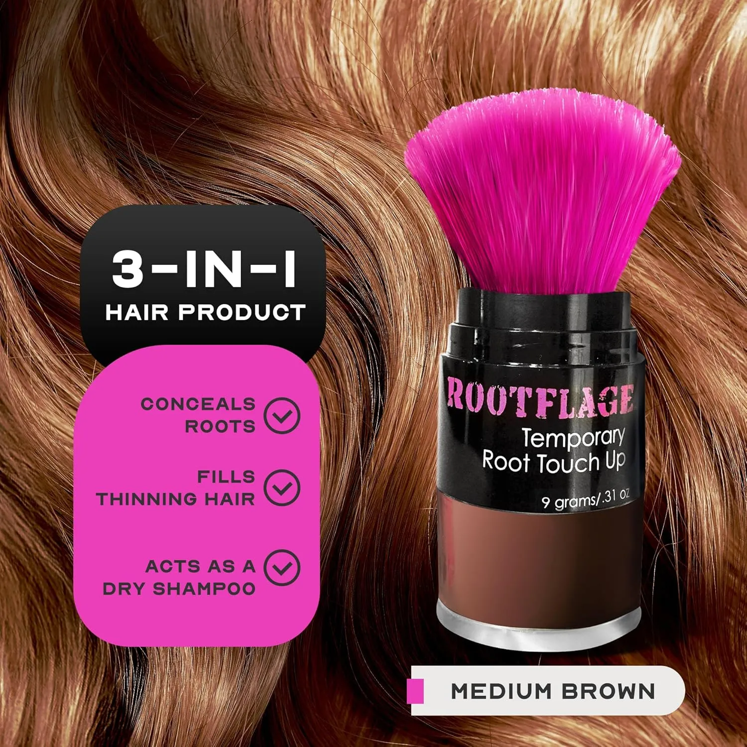 Root Touch Up Hair Powder - Temporary Hair Color, Gray Coverage, Root Concealer, Thinning Hair Filler, Dry Shampoo, Eyebrow Filler (07 Medium Brown) .31 oz