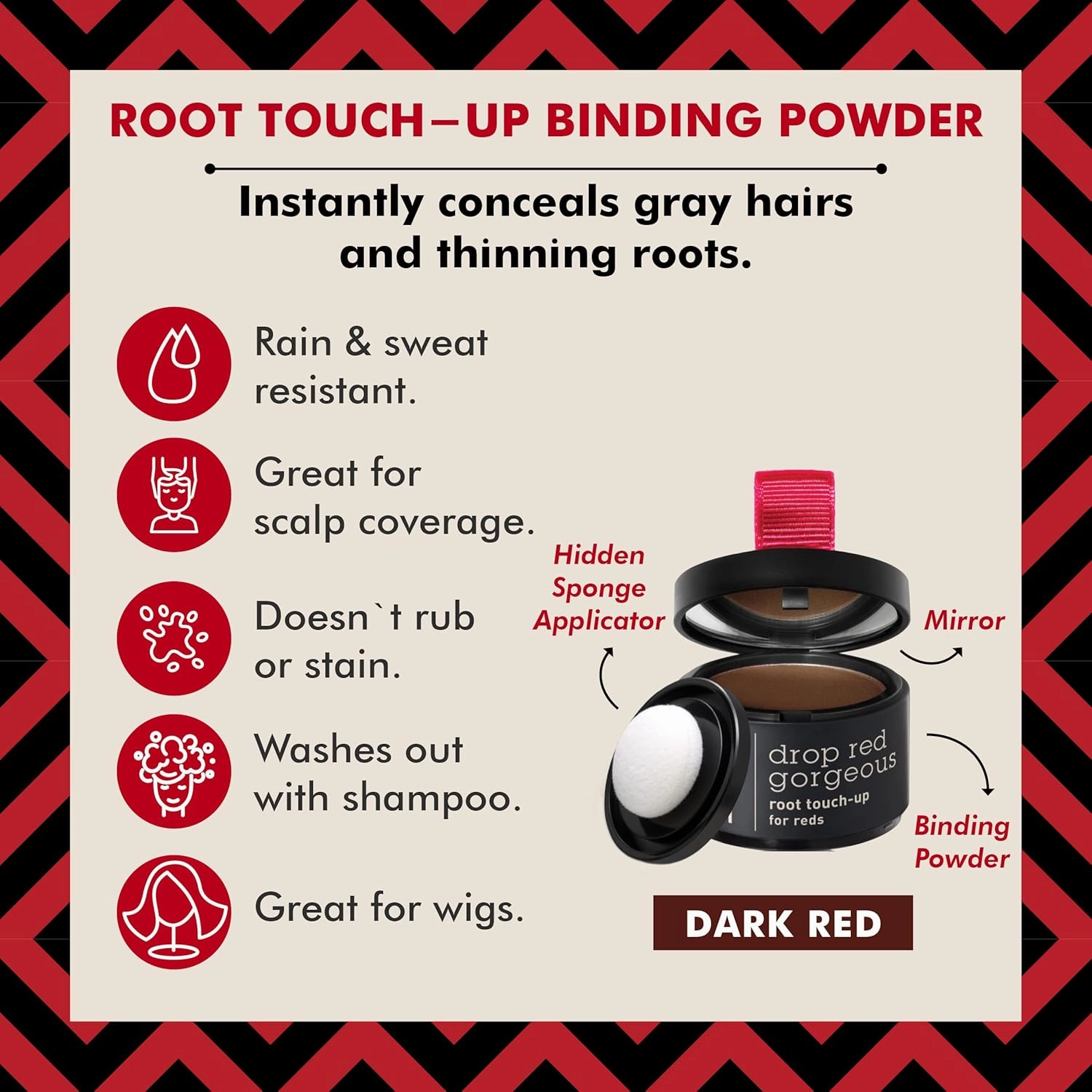 Root Touch Up Powder by Style Edit | Dark Red Hair Color Coverage | Mineral-Infused Hairline Concealer for Grays and Roots | 0.13 oz. Tub