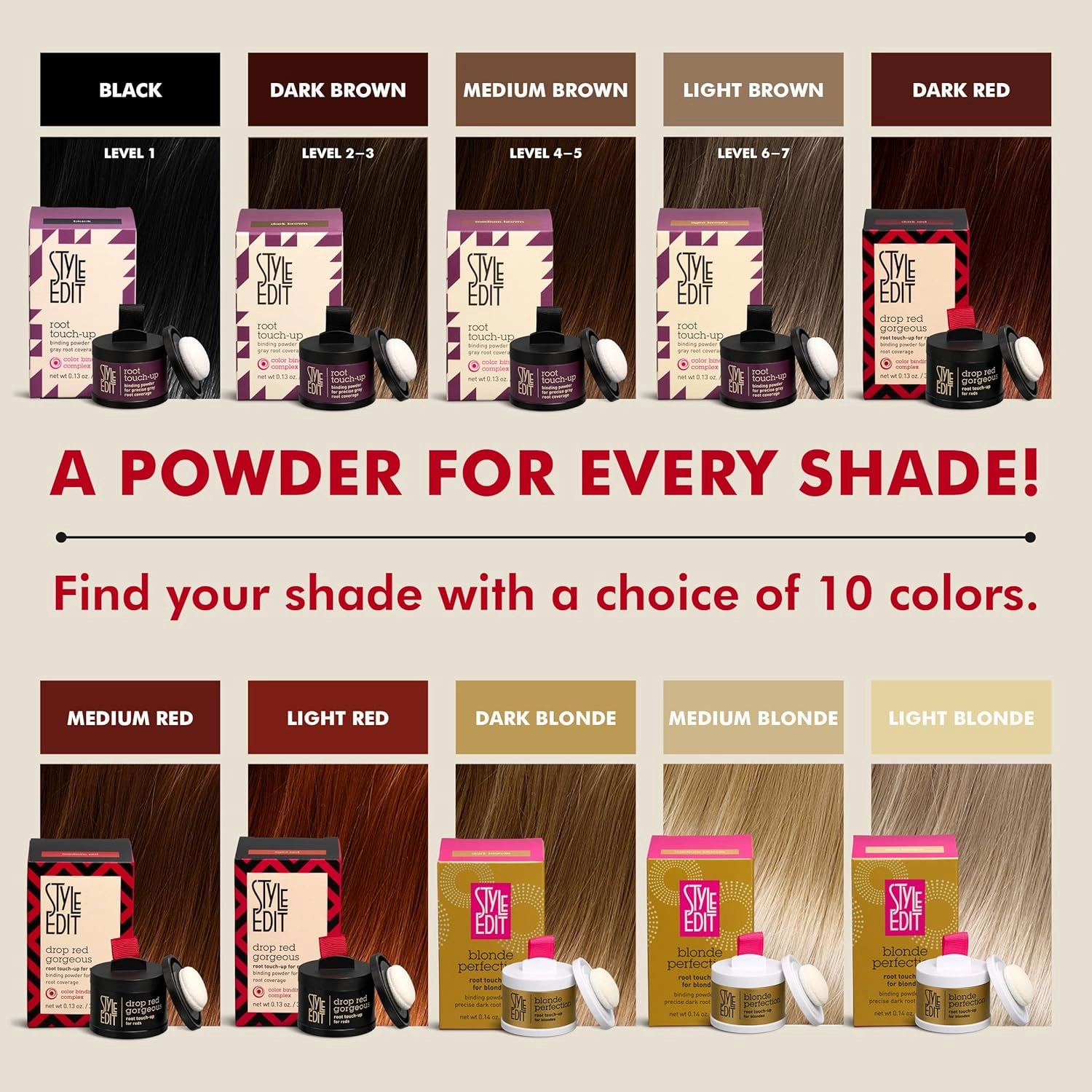 Root Touch Up Powder by Style Edit | Dark Red Hair Color Coverage | Mineral-Infused Hairline Concealer for Grays and Roots | 0.13 oz. Tub