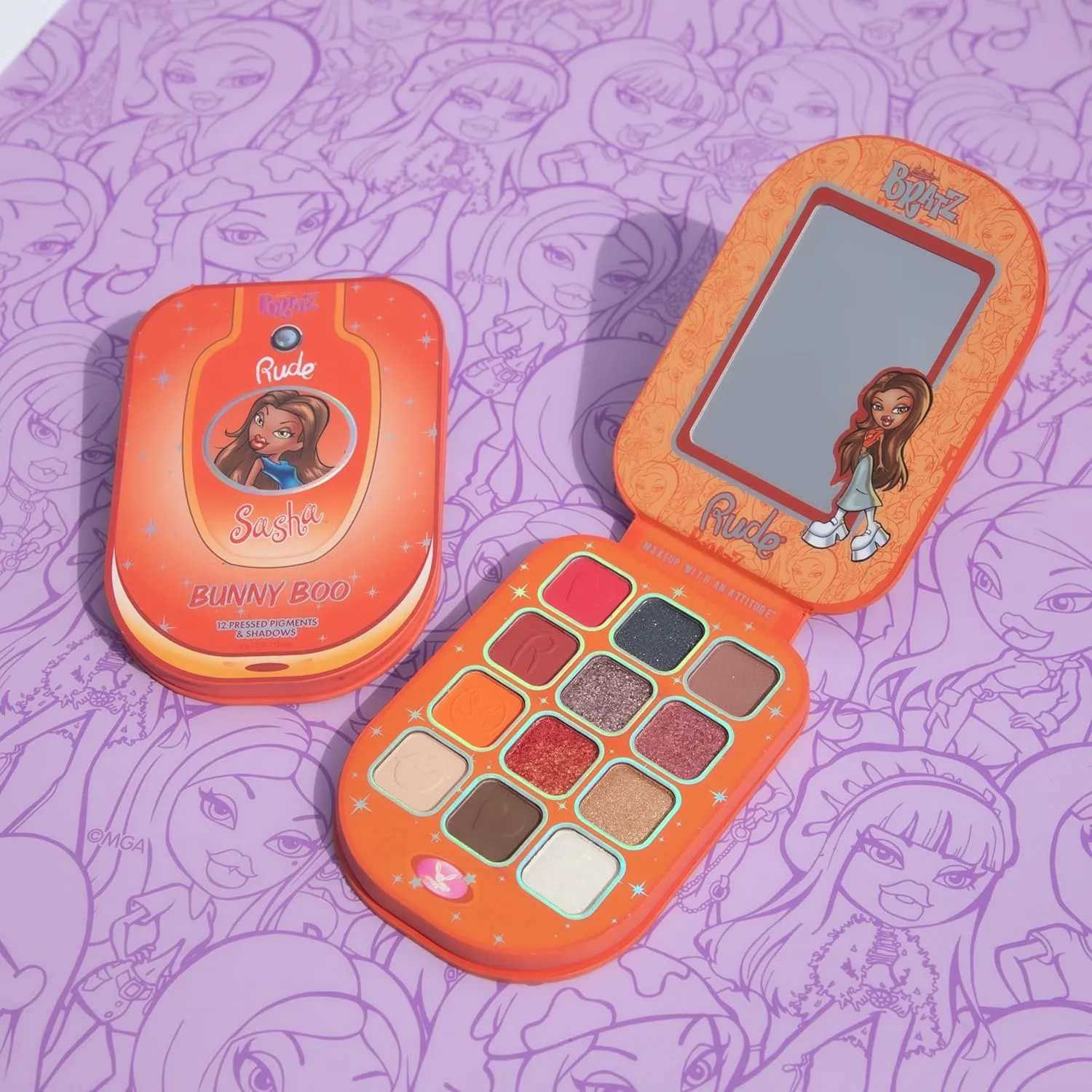 Rude Cosmetics Bratz Colorful Eyeshadow Palette for Women, Teen Girls - Mini Eye Shadow Make Up Palettes - Glitter, Matte, Metallic & Shimmer Eyeshadow for Eye Makeup - Bunny Boo
