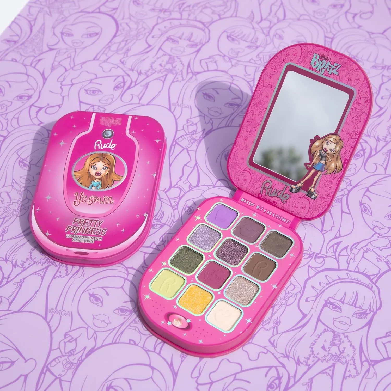 RUDE Cosmetics Bratz Colorful Eyeshadow Palette for Women, Teen Girls - Mini Eye Shadow Make Up Palettes - Glitter, Matte, Metallic & Shimmer Eyeshadow for Eye Makeup - Pretty Princess