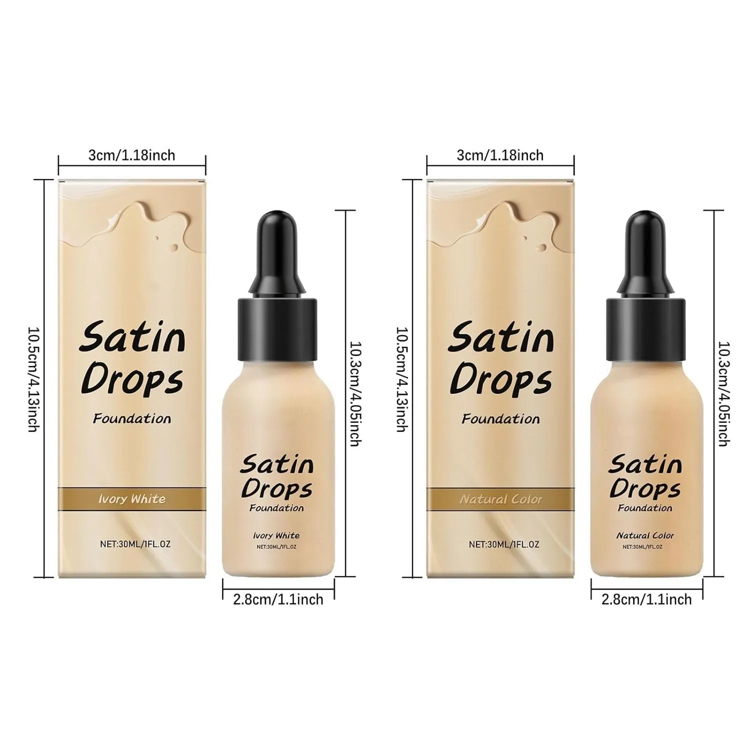 Satin Drops Concealer Foundation,Sweat Proof Foundation,Lightweight and Long Lasting,Hydrating for Gym or Daily Application,30ml