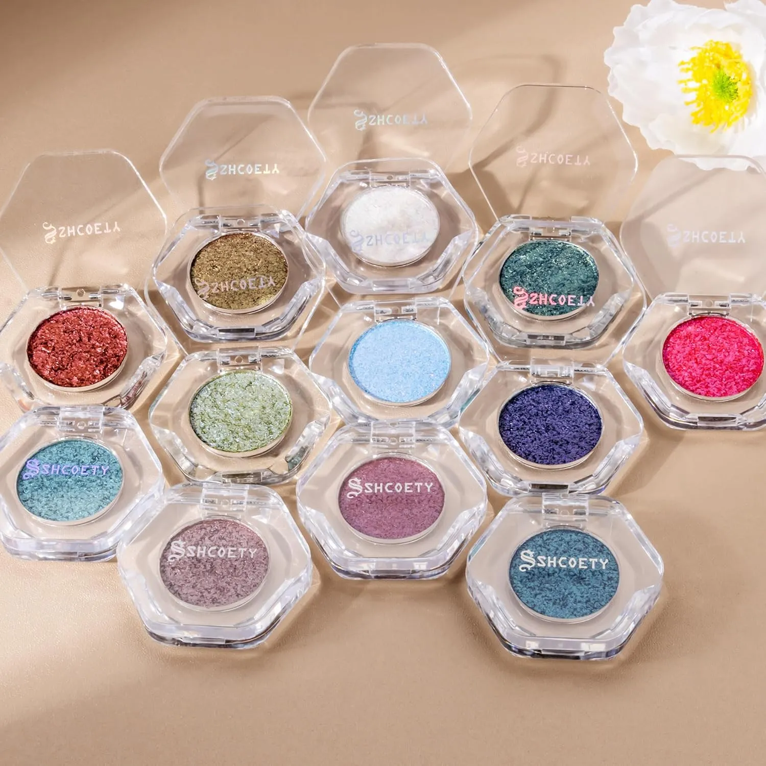 SHCOETY Chameleon Eyeshadow Palette, 12 Colors Pressed Glitter Shimmer, Color Changing Metallic