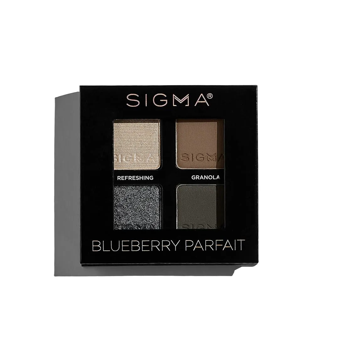 Sigma Beauty Quad Eyeshadow Palette – Makeup Eyeshadow Quad with a Buttery Soft Formula and Buildable, Blendable Shades for a Flawless Eye Look, Designed for All Day Wear (Blueberry Parfait)