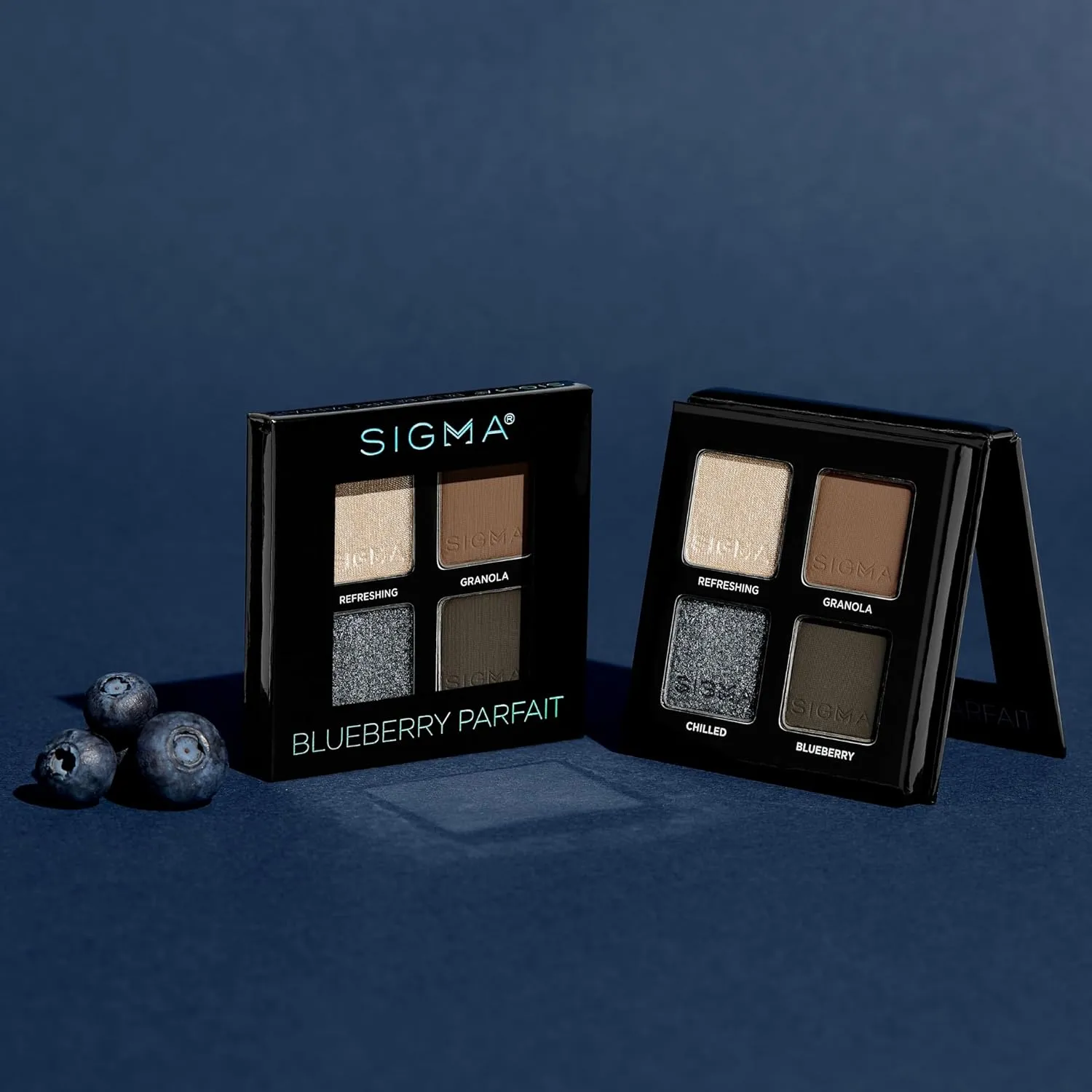 Sigma Beauty Quad Eyeshadow Palette – Makeup Eyeshadow Quad with a Buttery Soft Formula and Buildable, Blendable Shades for a Flawless Eye Look, Designed for All Day Wear (Blueberry Parfait)