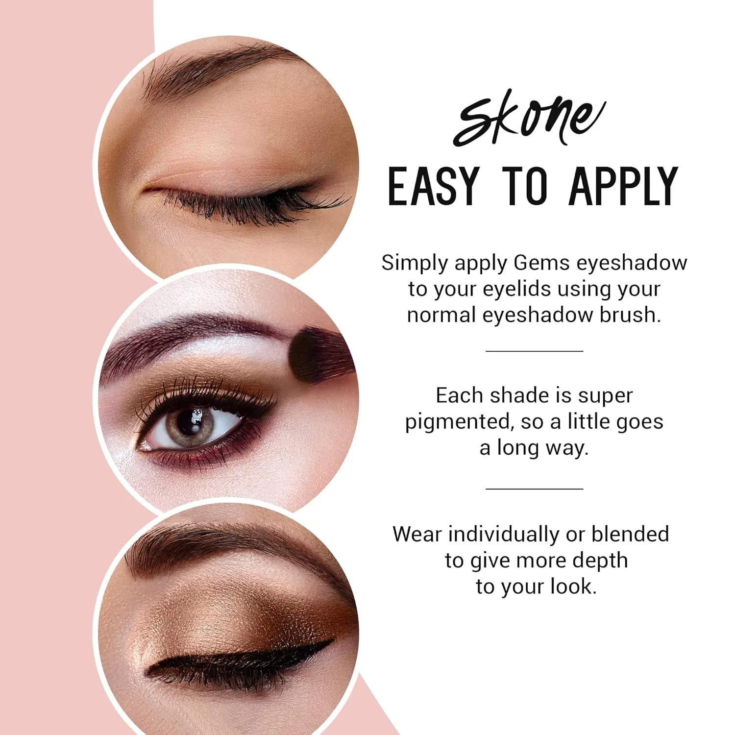 Skone Cosmetics Gems Eye Shadow, Highly Pigmented, Longwear Eye Makeup, Single Eyeshadow with Pro Shimmery Finish - Ultra-Blendable, Slightly Shimmer Shades - Gold Eyeshadow - Champagne