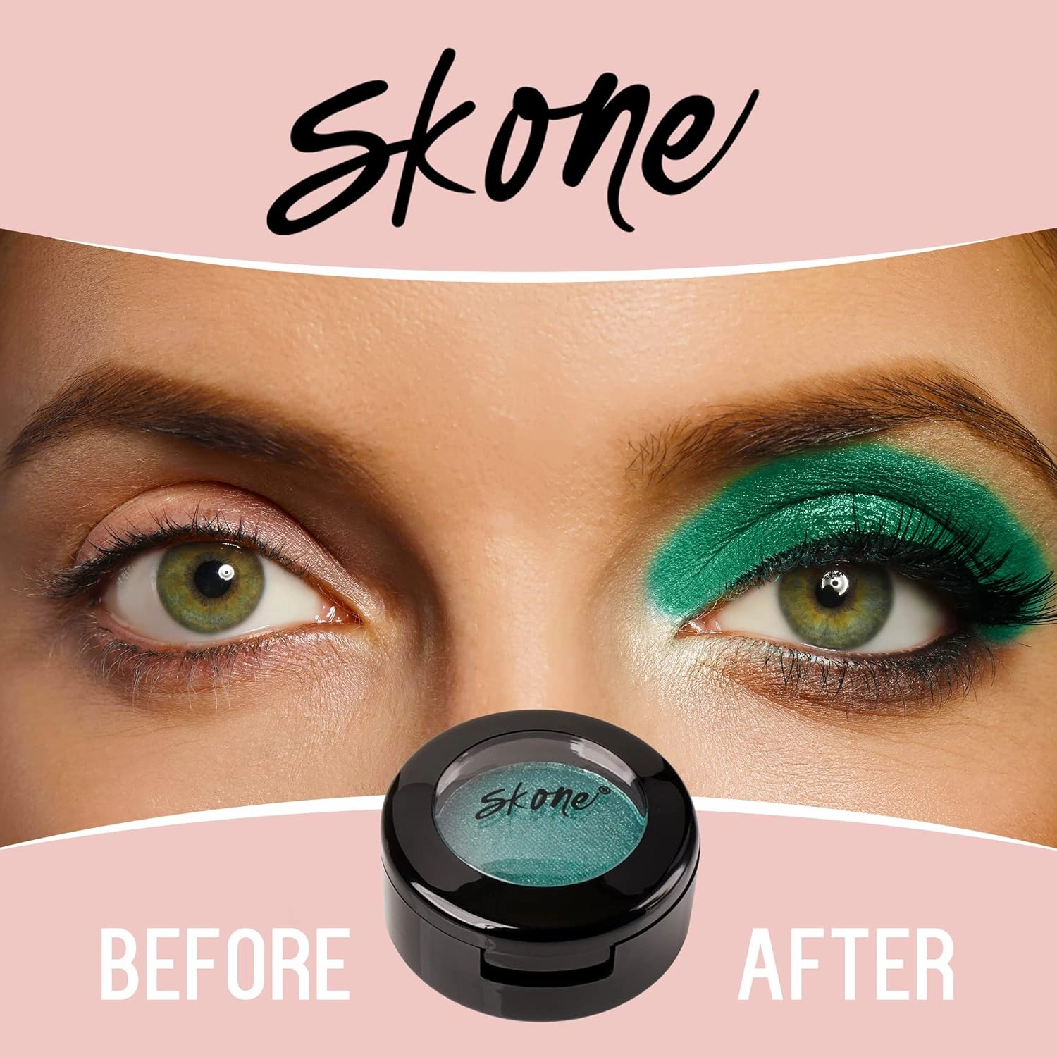 Skone Cosmetics Gems Eye Shadow, Highly Pigmented, Longwear Eye Makeup, Single Eyeshadow with Pro Shimmery Finish - Ultra-Blendable, Slightly Shimmer Shades - Green Eyeshadow - Romance