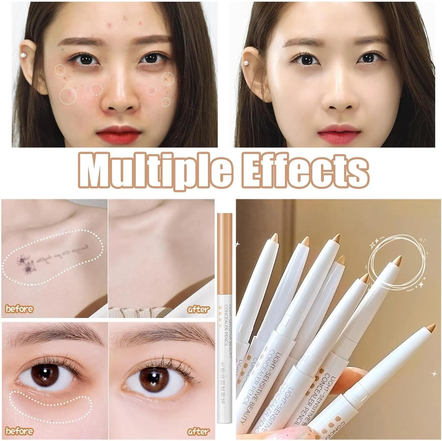 Slideach Multifunctional Concealer Stick, Slideach Makeup Correcting Pen, Waterproof Full Coverage Beauty Concealer Pencil, Change The Lip Line, Refine The Brow Shape-3# 3#