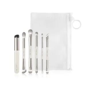 Solone Mini Makeup Travel Brush Set (6pcs) - Blush, Eyeshadow, Pencil, Detail, Accent, and Dual Ended Silicone Makeup Brushes with Wooden Handles; Multifuncational and Vegan & Cruelty Free