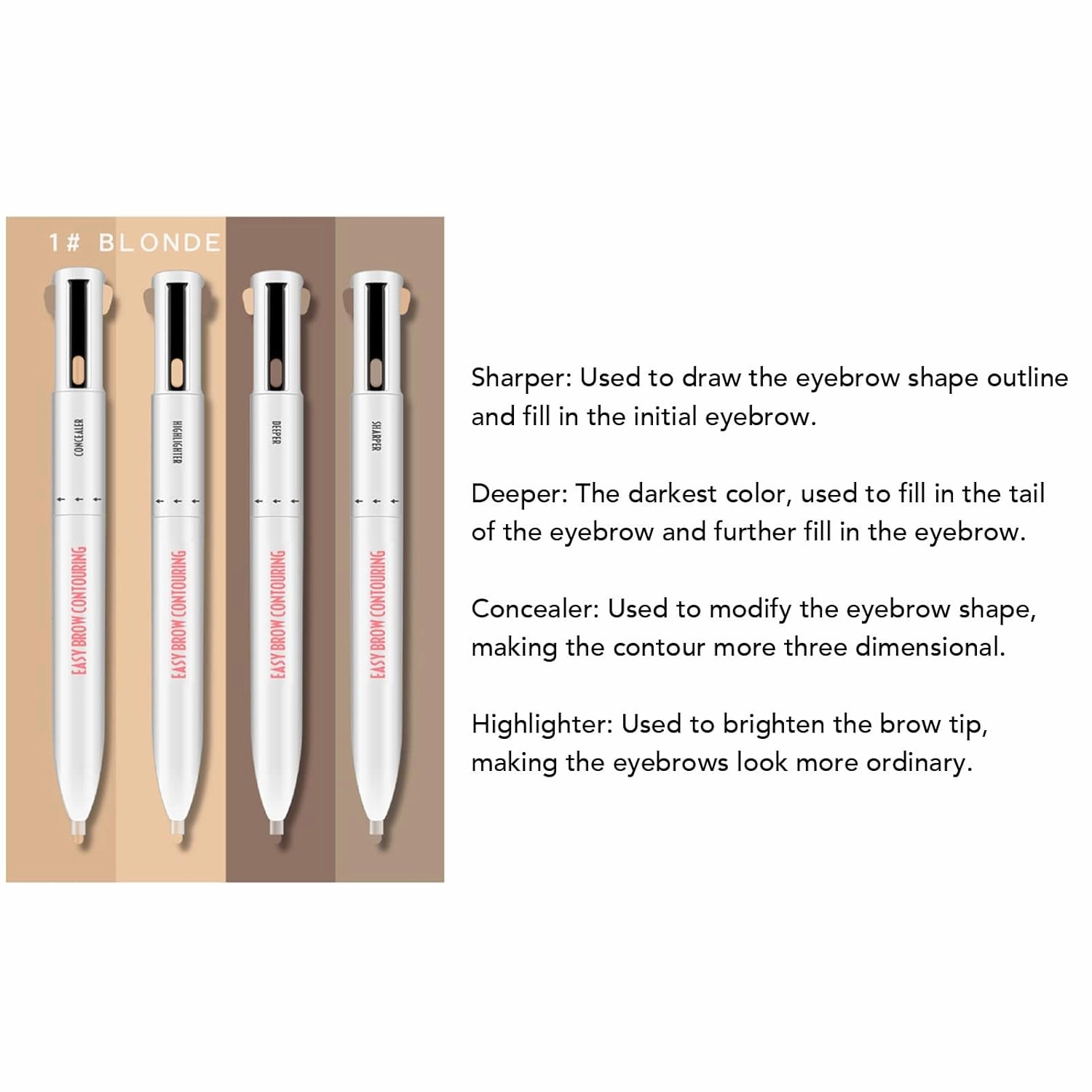 Sonew 4 In1 Eyebrow Contour Highlight Pen, ing Eyebrow Tint Pen Brow Defining Pencil Eye Makeup Beauty Tool for Women Girls (1# Blonde)