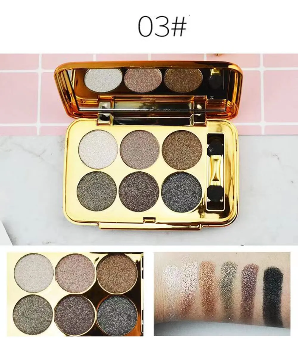 Sparkle Eyeshadow Palette - 6 Colors Glitter Eye Shadow Palettes Highly Pigmented Long Lasting Waterproof Sweatproof Professional Nudes Warm Natural Neutral Smoky Cosmetic Eye Palette Set Gold (#03)