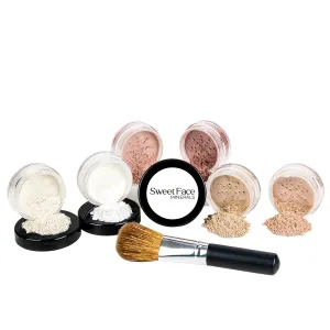 (SPF 30) (7 PC) (20Gms)(Warm Neutral Shade Makeup Kit with FACE Brush) Includes Foundation Makeup Powder, Medium Concealer Powder, Peach Blush, Bronzer Powder, Primer Powder, White Finishing Powder