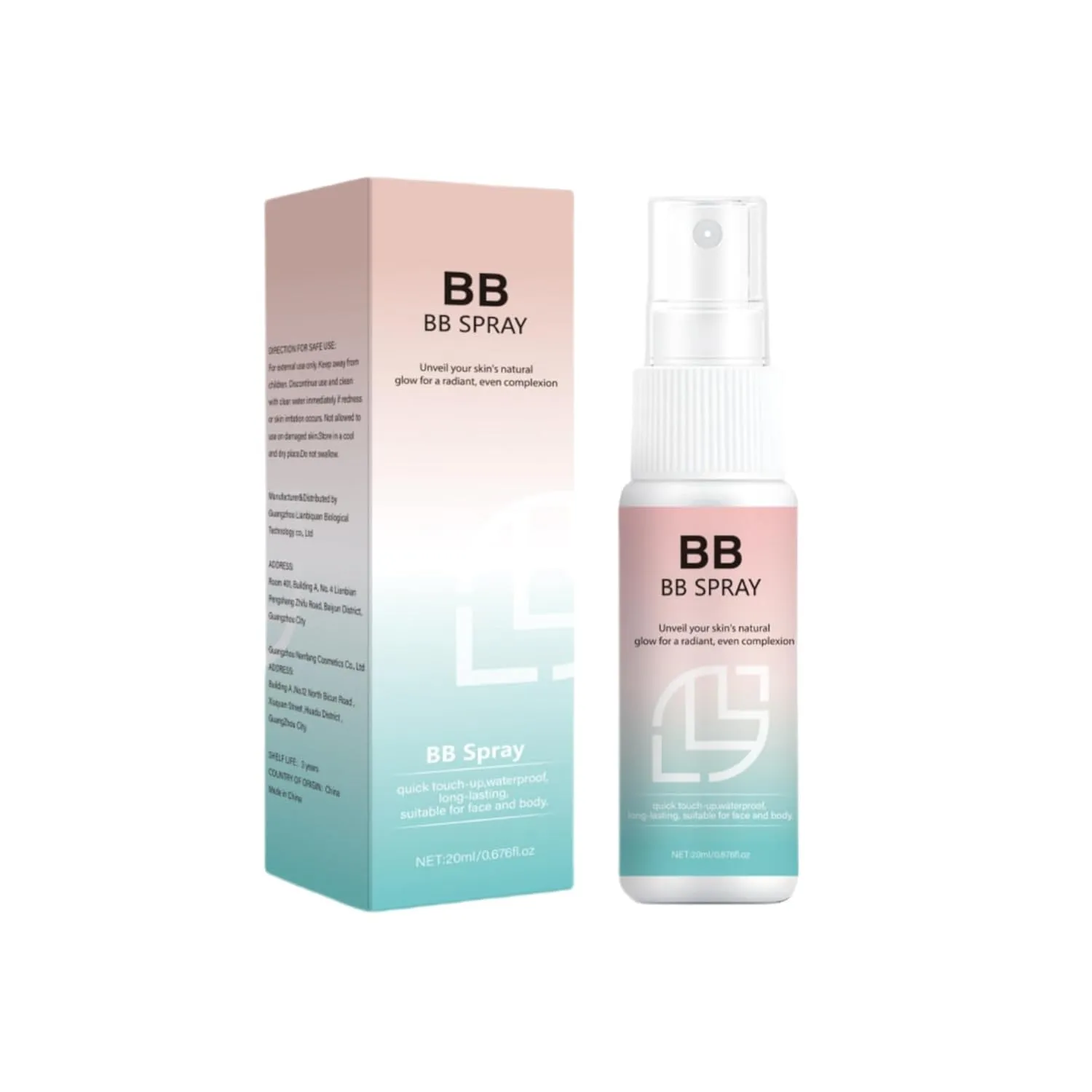 Spray BB Cream - Concealer Brighten Whitening Moisturizing Base Face Foundation Lightweight, Multi-Function, High Coverage Makeup 20ml