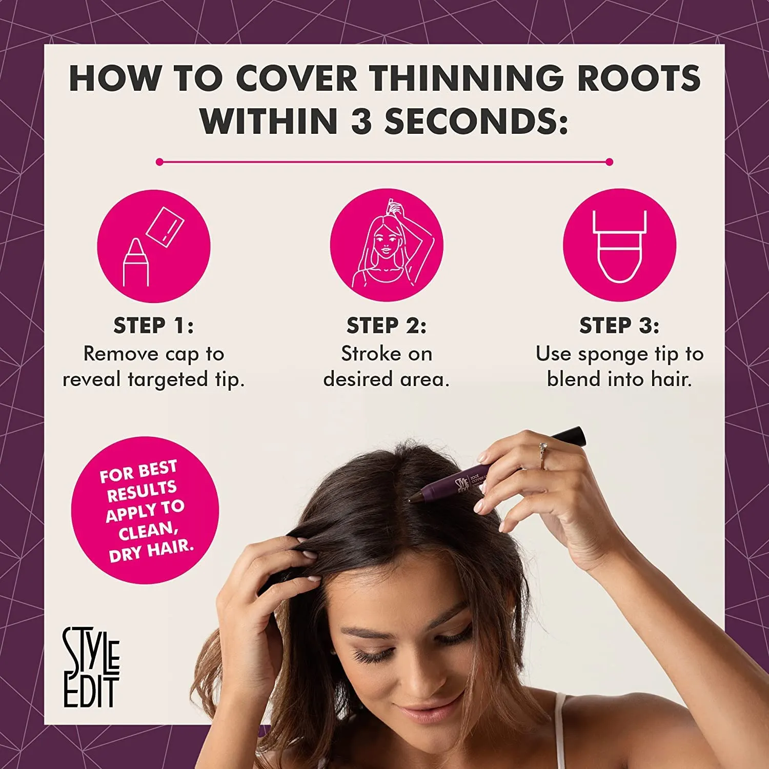 Style Edit Root Touch Up Stick for Gray Hair Coverage and Dark Brown, Temporary Hair Color, Premium Shading Sponge Pen, Hair Makeup Cover Up, 0.11 oz 2 Pack
