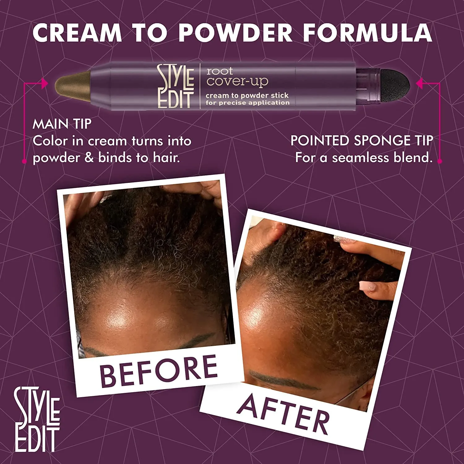 Style Edit Root Touch Up Stick for Gray Hair Coverage and Dark Brown, Temporary Hair Color, Premium Shading Sponge Pen, Hair Makeup Cover Up, 0.11 oz 2 Pack