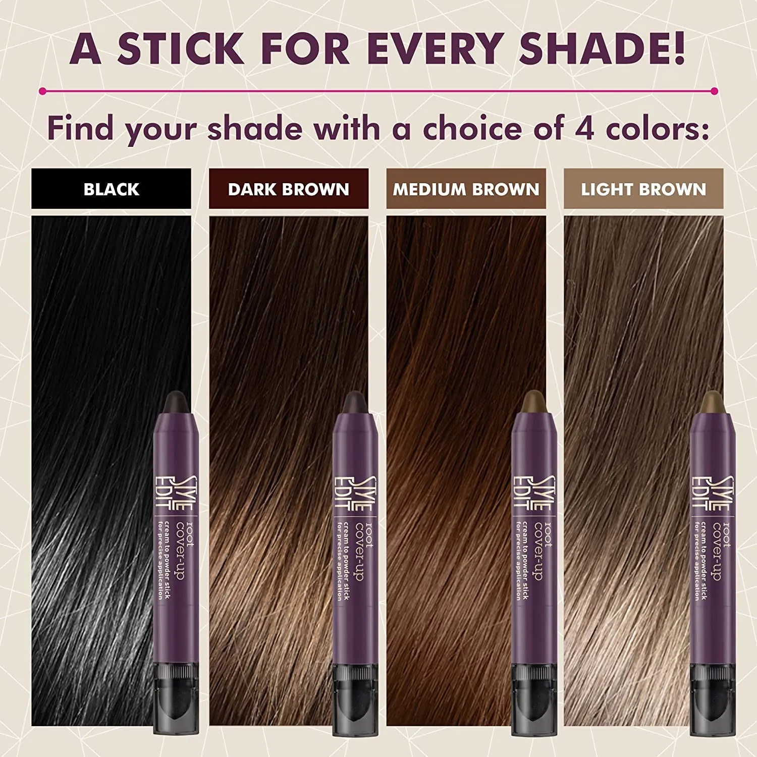 Style Edit Root Touch Up Stick for Gray Hair Coverage and Dark Brown, Temporary Hair Color, Premium Shading Sponge Pen, Hair Makeup Cover Up, 0.11 oz 2 Pack