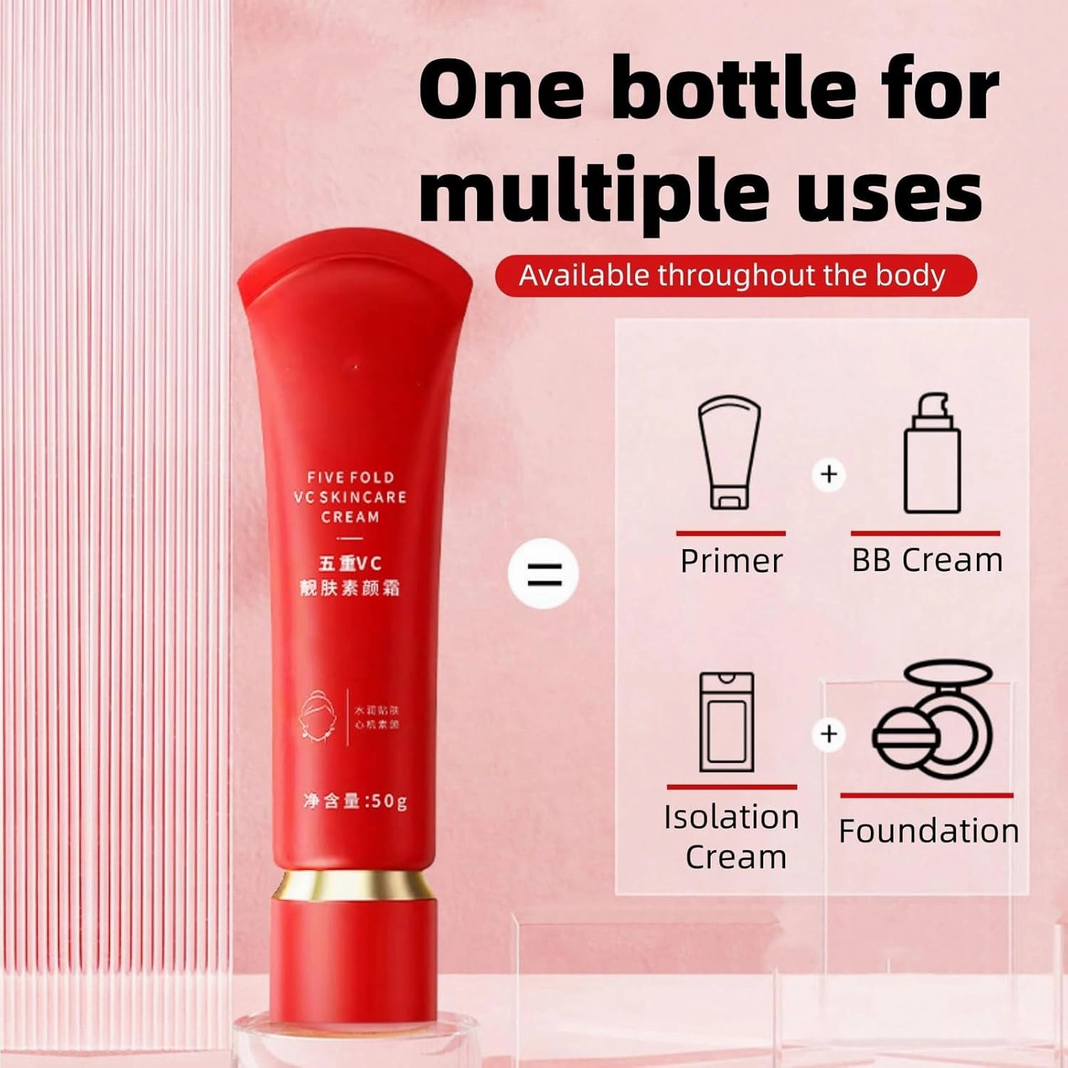 Swarous Moisturizing Brightening Tone-Up Concealer Cream, Swarous Vitamin C Makeup Tone up Cream, Five Fold VC Skincare Lotion Anti-Wrinkle, Oil Control &Long-Lasting & Waterproof (1pcs)
