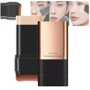 Synthetic Foundation Stick, 2 in 1- Luxury Anti-Wrinkle Foundation Stick, Synthetic Foundation Makeup Brush, VV Double Head Foundation Korean Eraser Foundation Stick Full Coverage (Natural Colour*1)