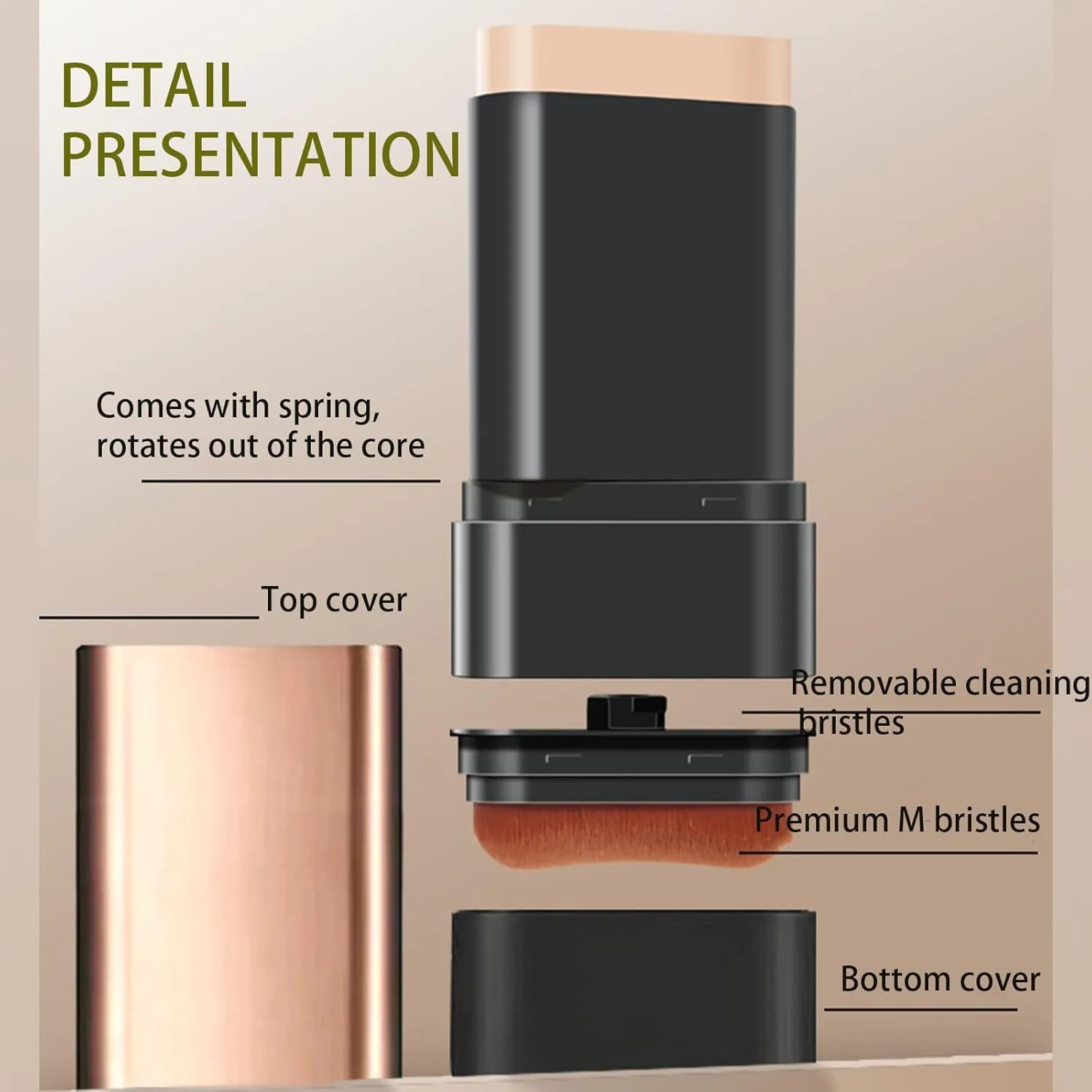 Synthetic Foundation Stick, 2 in 1- Luxury Anti-Wrinkle Foundation Stick, Synthetic Foundation Makeup Brush, VV Double Head Foundation Korean Eraser Foundation Stick Full Coverage (Natural Colour*1)