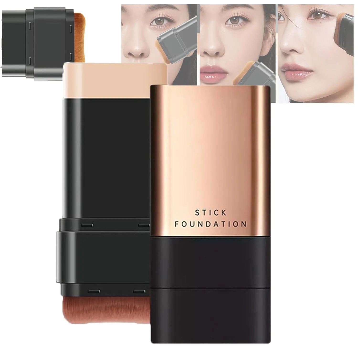 Synthetic Foundation Stick, 2 in 1- Luxury Anti-Wrinkle Foundation Stick, Synthetic Foundation Makeup Brush, VV Double Head Foundation Korean Eraser Foundation Stick Full Coverage (Natural Colour*1)
