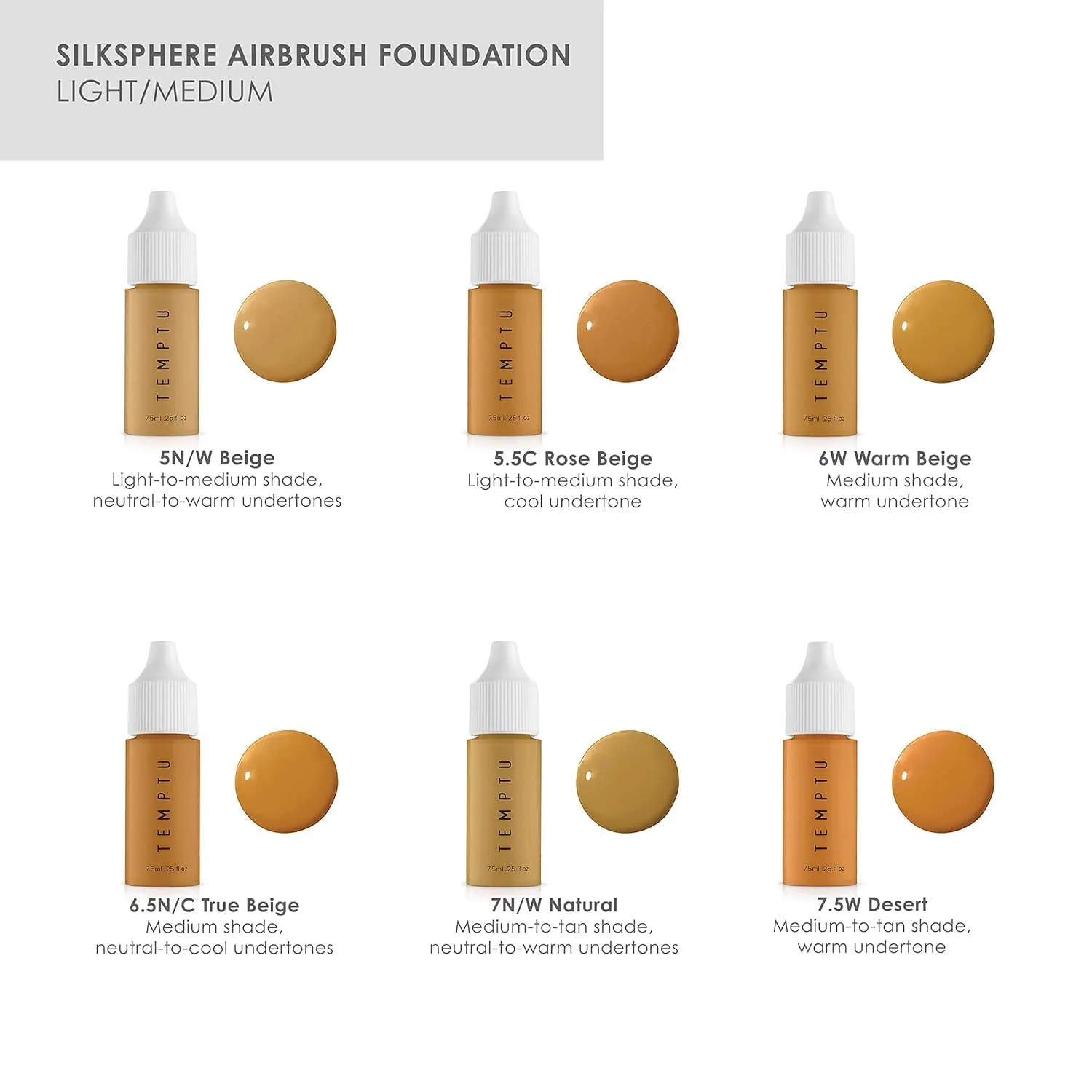 TEMPTU SilkSphere Airbrush Foundation: Long-Lasting Liquid Makeup, Medium to Full Coverage, 4-In-1 Formula Foundation, Primer, Concealer & Correcto, Luminous, Dewy Finish, Available in 18 Shades