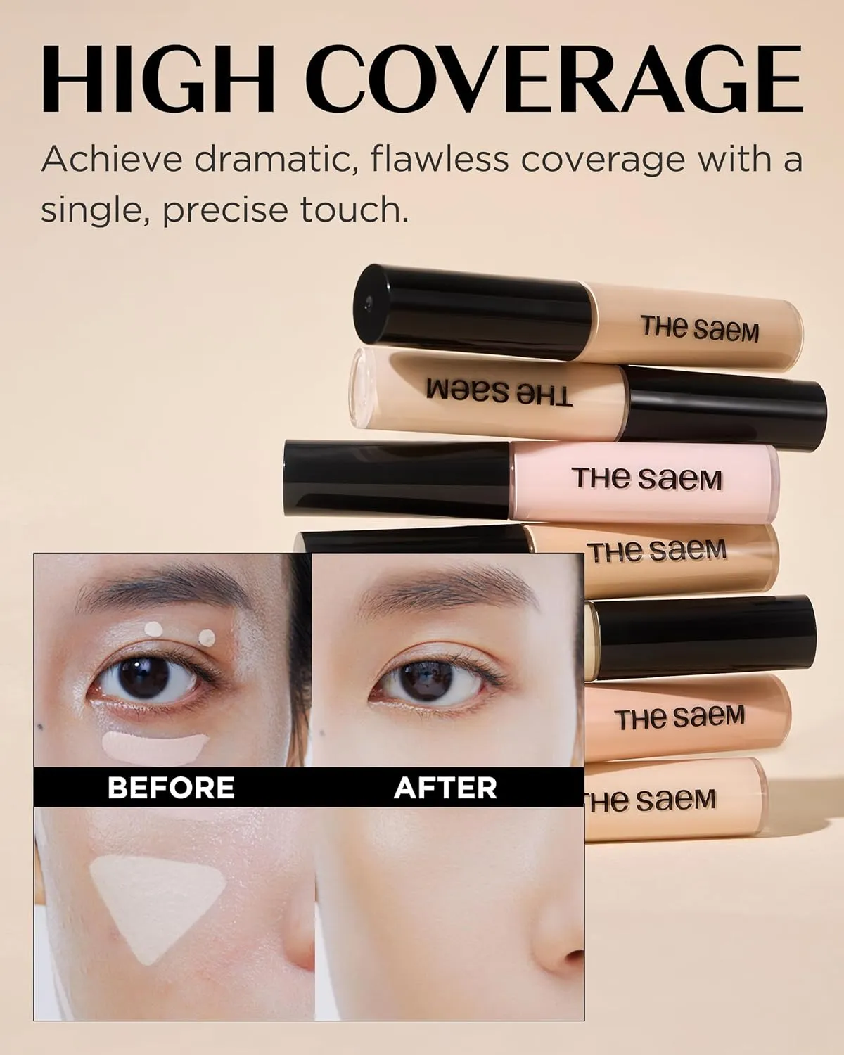 THESAEM Cover Perfection Tip Concealer 3 Color Set, Liquid Multi-Use Concealer, Full Coverage Makeup for Acne Dark Spots Dark Circles Hyperpigmentation and Blemishes, 0.2 fl.oz. (#1, #1.5, #2)