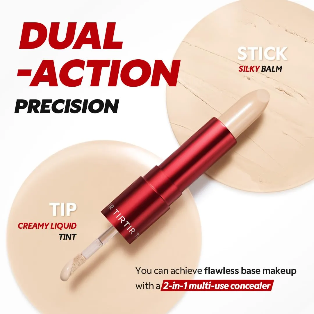 TIRTIR Glide&Hide Blurring Concealer - Creamy texture, Conceals dark circles and wrinkles, Dual formula (liquid tip & balm stick), Long-lasting wear, Korean Makeup, #2.5C, 0.28 Oz