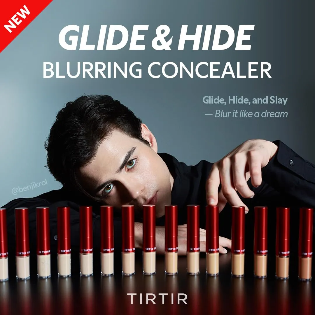 TIRTIR Glide&Hide Blurring Concealer - Creamy texture, Conceals dark circles and wrinkles, Dual formula (liquid tip & balm stick), Long-lasting wear, Korean Makeup, #2.5C, 0.28 Oz