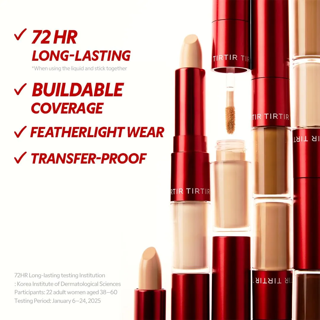 TIRTIR Glide&Hide Blurring Concealer - Creamy texture, Conceals dark circles and wrinkles, Dual formula (liquid tip & balm stick), Long-lasting wear, Korean Makeup, #2.5C, 0.28 Oz