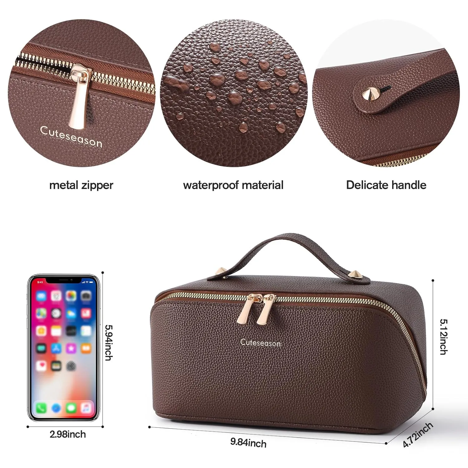 Travel Makeup Bag Travel Toiletry Bag Waterproof PU Leather Checkered Makeup Organizer Bag Woman Cosmetic Organizer Bag With Headband and Wristband Set(Khaki, Checkerboard pattern)