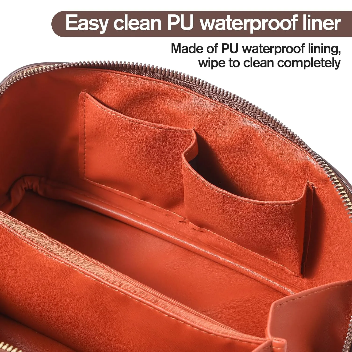 Travel Makeup Bag Travel Toiletry Bag Waterproof PU Leather Checkered Makeup Organizer Bag Woman Cosmetic Organizer Bag With Headband and Wristband Set(Khaki, Checkerboard pattern)