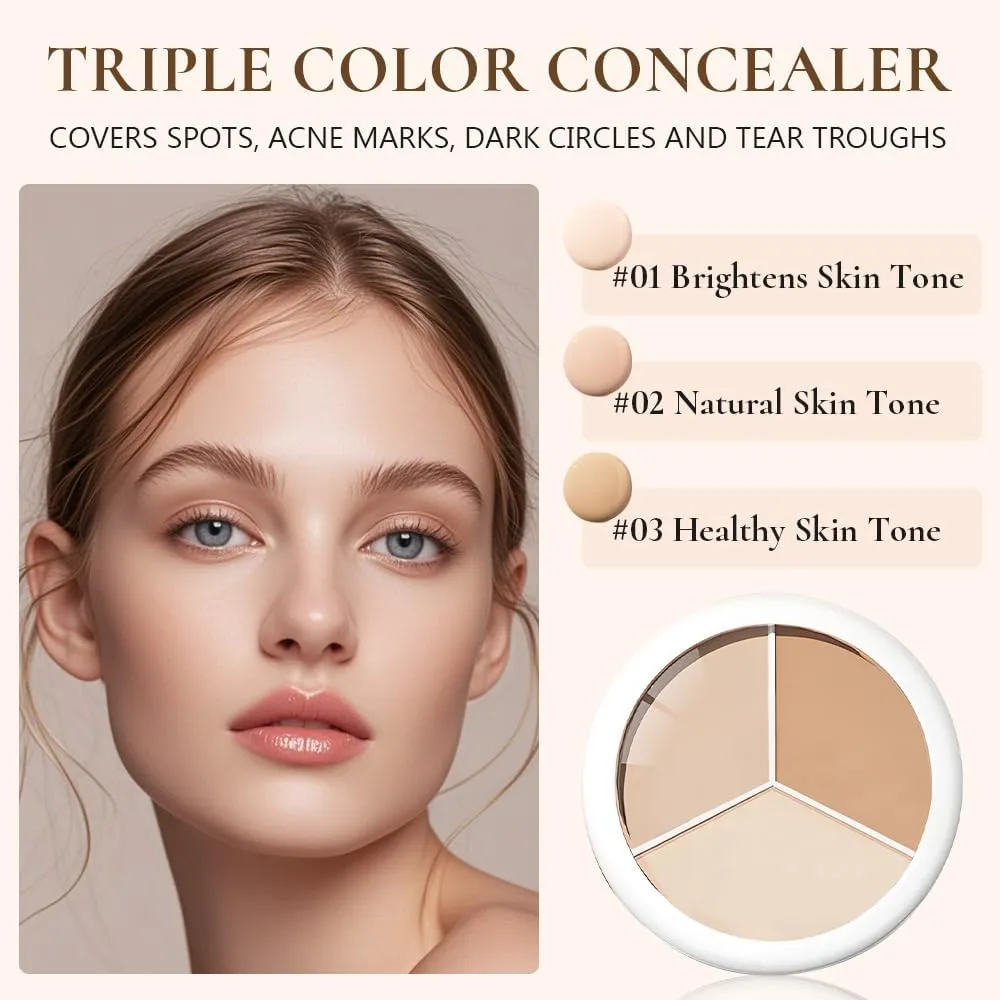 Tricolor Concealer, 2025 New Tricolor Face Concealer Highlight Contour Palette Tri Color Concealer Pot, for Dark Circles Spots Foundation Contour Makeup Palettes (3PCS, 1 Fl Oz (Pack of 1))