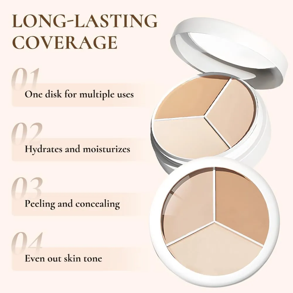 Tricolor Concealer, 2025 New Tricolor Face Concealer Highlight Contour Palette Tri Color Concealer Pot, for Dark Circles Spots Foundation Contour Makeup Palettes (3PCS, 1 Fl Oz (Pack of 1))